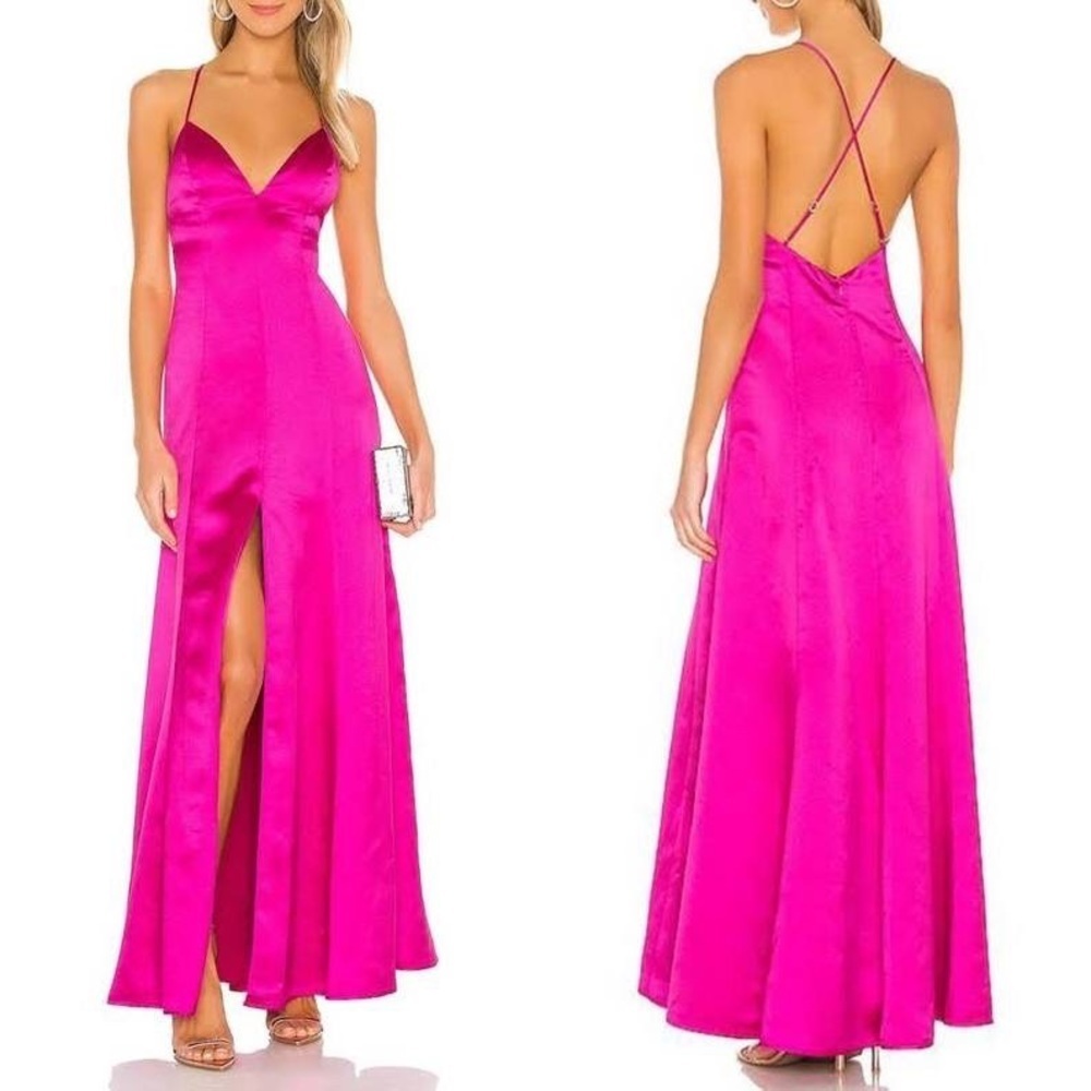 Nwt LOVERS + FRIENDS Bermuda Pink Satin Slit Dress (Sz M)